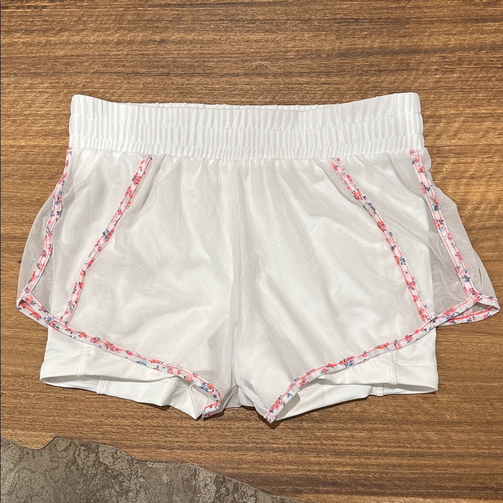 Lucky in Love White Tennis Shorts with Floral Accent